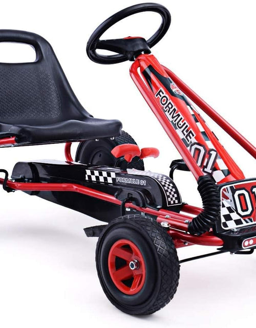 Load image into Gallery viewer, Go Kart for Kids, 4 Wheel Quad Off-Road Pedal on Foot Go Cart W/Steering Wheels &amp; Adjustable Seat, 2 Safety Brakes, EVA Tires, Clutch, Outdoor Racer Ride on Pedal Car (Red)
