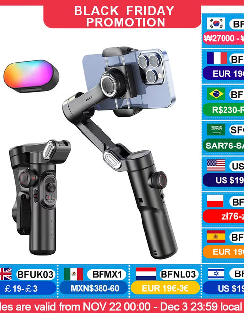 Load image into Gallery viewer, AOCHUAN 3-Axis Handheld Gimbal Stabilizer for Smartphone with Fill Light for Iphone Android Face Tracking Tiktok Vlog Smart XE
